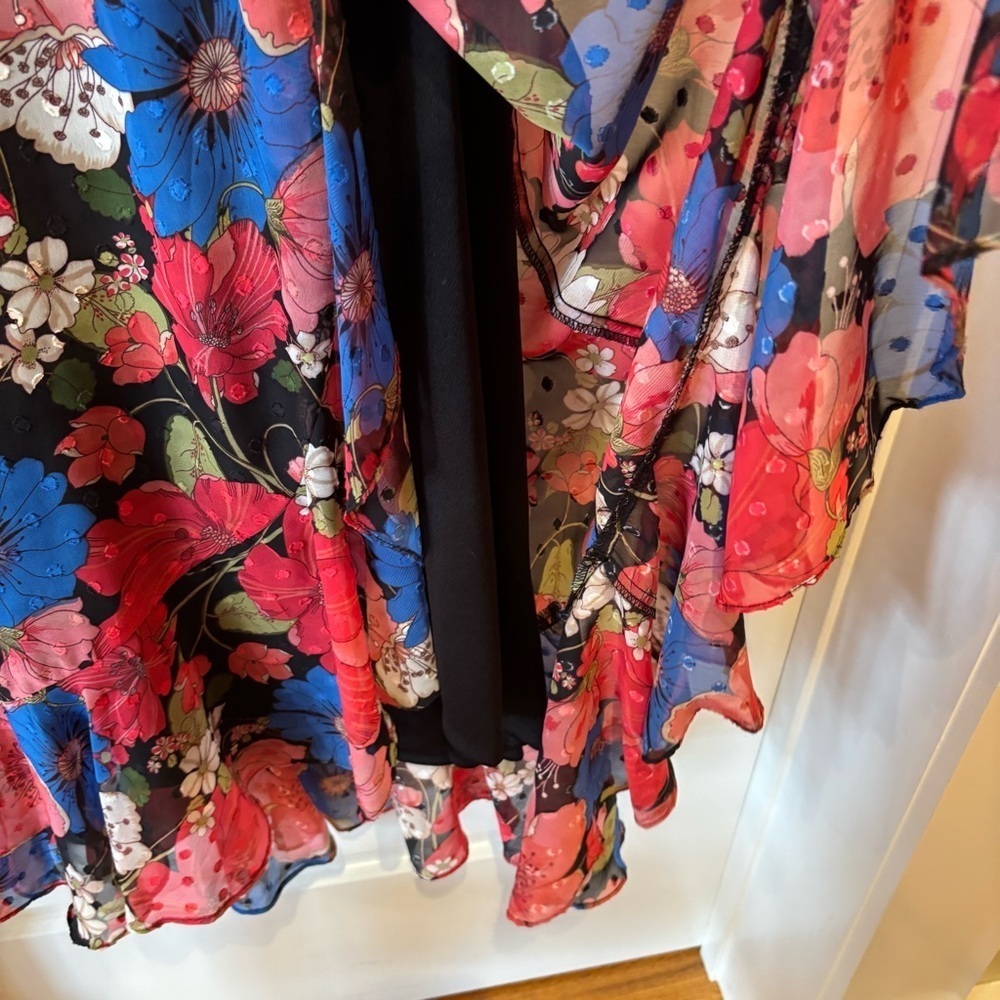 Danny & Nicole Floral Chiffon Midi Dress Red Blue Sheer Sleeve Women’s 4 - Picture 5 of 6
